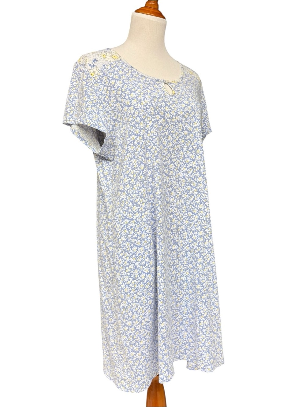 Carole Hochman Heavenly Soft Blue Floral Cotton Nightgown Sleep Shirt L